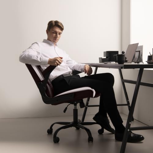 NEO CHAIR PU Leather Office Desk Chair with Adjustable Arms, Warm Brown - color: Warm Brown