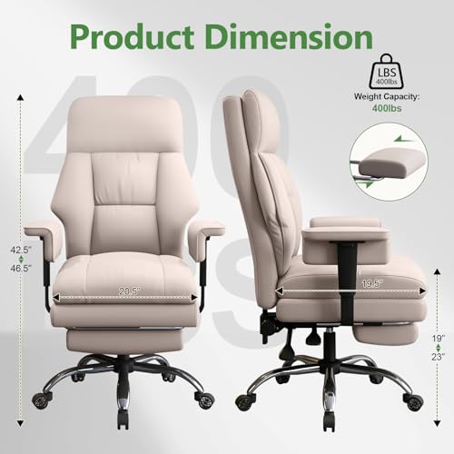 Office Chair Comfortable Executive Desk Chair with Foot Rest, Adjustable Height Home Computer Chair High Back Gaming Chair Leather Swivel Rolling Work Chairs, Beige - color: Beige