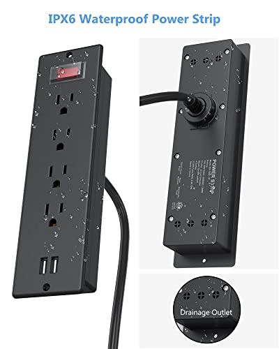 Conference Recessed Power Strip Waterproof,Furniture Recessed Power Strip with 4 Outlets,2 USB,Table Surge Protector,Flush Mount Water Resistant,6ft Cable with Flat Plug - color: Black, size: 4 Outlets