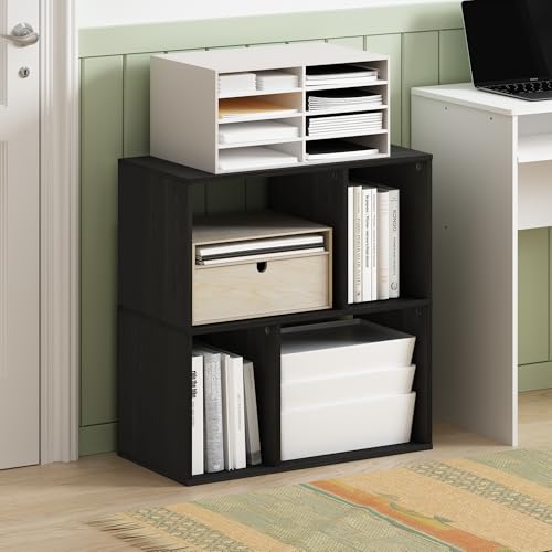 Furinno DALY Book Shelf, 4-Cube Bookshelf, Cube Storage Organizer Bookcase with Irregular Compartments, 11.7 x 23.6 x 24.7, for Living Room, Bedroom, Home Office, Espresso - color: Espresso, size: Irregular, 4-Cube