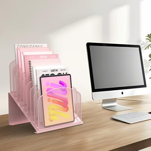 Sinboun Inclined Desk File Organizer Folder Holder with 8-Section, Pink - color: Pink, size: 8 Section