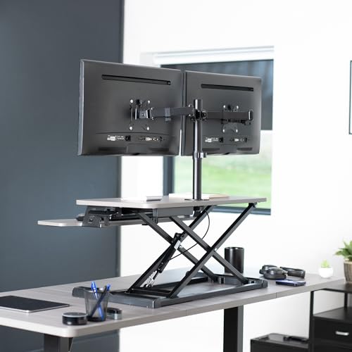 VIVO Gray 32 in Standing Desk Converter with Monitor Stand, DESK-V000K-M2G - color: Grey, size: 32"