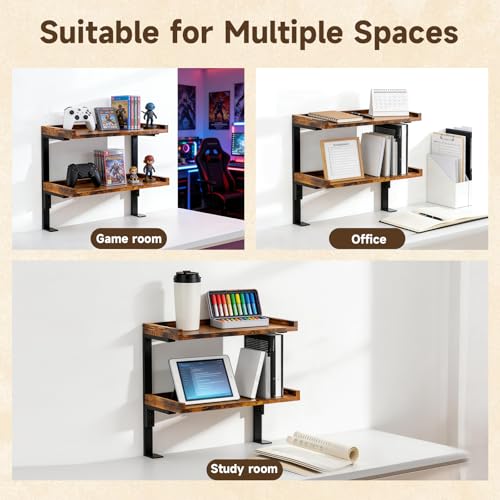 Clamp on Desk Shelf, 2-Tier 17" Office Desk Shelves Organizer (Brown) - color: Brown