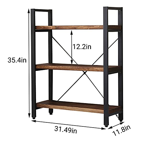 WH-AOERPUMY Natural Real Solid Wood Bookcase,3 Tier Metal and Wood Open Book Shelf Storage Farmhouse Wide Etagere Bookcase for Office Living Bedroom - size: 3-Tiers-Natural Real Wood