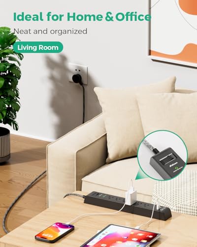 2 Pack 15FT Surge Protector Power Strip, Long Extension Cord, Flat Plug - size: 15 FT, style: Braided Cord