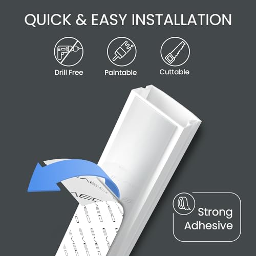 EVEO Cable Hider Wall - 153" Wall Cord Hider, Cable Concealer, Wire Covers for Cords - Wall Cable Hider and Cable Raceway for TV Cord Hider Wire Cover - 10X (L16 x W0.95 x H0.5) - Medium | White - color: White, size: 150" - Medium