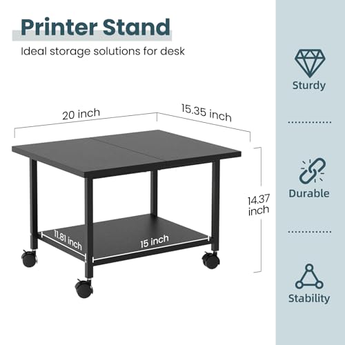 SwaaVee Printer Stand, 2-Tier Under Desk Printer Stand, Printer Cart with Wheels for Home, Office, Heavy-Duty Storage Shelf, Black - color: Black