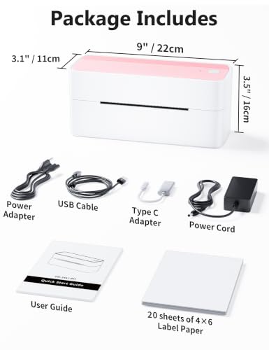 Phomemo Bluetooth Thermal Label Printer, 241BT 4X6 Shipping Label Printer | Wireless Label Printer for Small Business and Shipping Package, Compatible with iPhone, Android, Shopify, Amazon, USPS, Pink - color: Pink