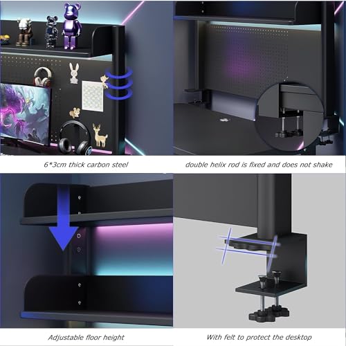 Clamp On Desk Organizer Shelf, Desk Extender Pegboard Workstation,Computer Desk Accessories for Office, Privacy Panel for Gaming Desk,Clamp-on 23.6/31.5/39.3in Desktop Shelving System, Black (Size : - size: 100cm/39.3in
