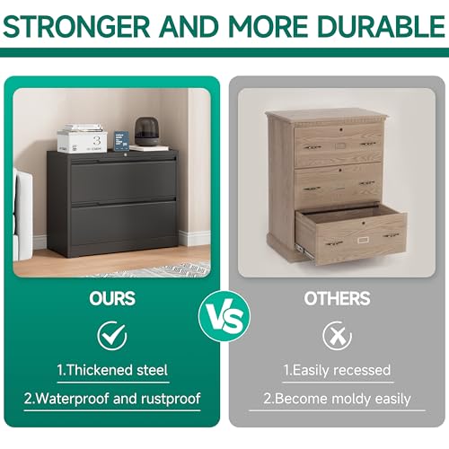 2 Drawer File Cabinet with Lock,Lateral File Cabinet,35.4" W Metal File Cabinets for Home Office,Hanging Files Letter/Legal/F4/A4 Size (Black-Assembly Required) - color: Black, size: 2 Drawer-Lateral-36"W