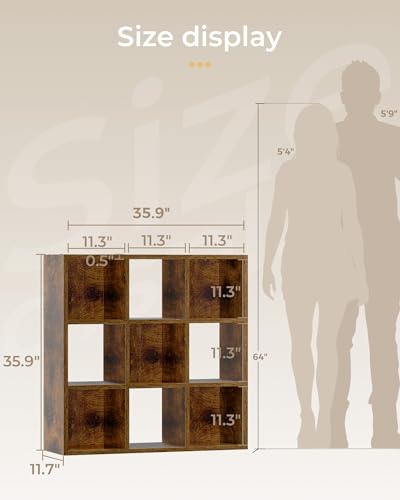 GTPLAYER 9-Cube Storage Organizer, Fits 11" Bins, Vertical or Horizontal Use, Opening Bookshelf, Partial Back Panels, Stackable Design Bookcase, for Living Room, Media Console, Hallway, Rustic Brown - color: 9 Cube - Rustic Brown