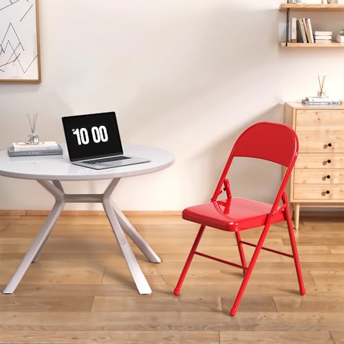VECELO Metal Folding Chairs 4 Pack, Double Hinged Steel Frame Easy Foldable&Stackable for Office Kitchen Dinning Wedding Patio and Garden - color: Red