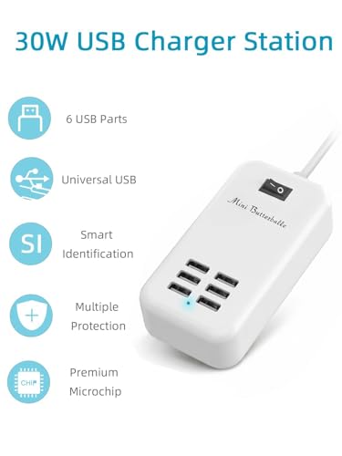 USB Charging Station, 6 Ports Desktop Charger Station for Multiple Devices - color: White