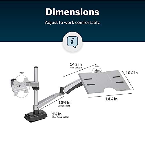 Vari Monitor Arm & Laptop Stand - VESA Compatible Mount with 360 Degree Rotation & 15" Laptop Stand with Adjustable Height, Monitors up to 27 inches, 19.8 lbs Capacity - Single Monitor & Laptop Holder - style: Monitor Arm & Laptop Stand