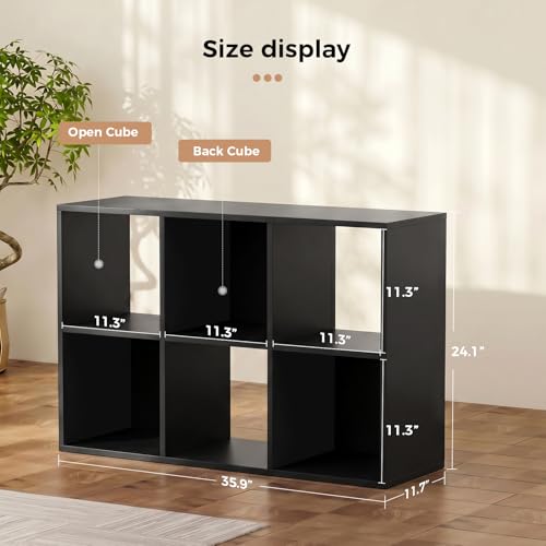 LUCKLIFE 6-Cube Storage Organizer, Modular Bookcase Shelf with Vertical or Horizontal Use, Fits 11×11" Bins, Optional Back Panels, for Living Room, Office, Carbon Black - color: 6 Cube - Carbon Black