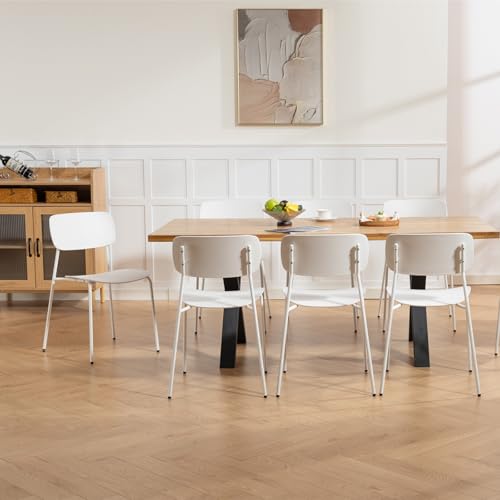 Sidanli Modern Stacking Chairs, White, Set of 4 | Plastic Seat with Sturdy Metal Frame, Capacity 300lbs, Compact Design, Chairs for Waiting Break Room Classroom, Easy to Clean - color: White