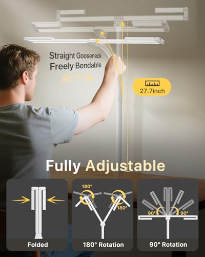 ONEMIX 42" LED Desk Lamp with Clamp, Architect Desk Light with Remote, Adjustable 4-Segment Bar, 1800LM Bright, Eye-Caring Desk Lamp for Home Office, Reading, Study, Dual Monitors, Workbench (White)