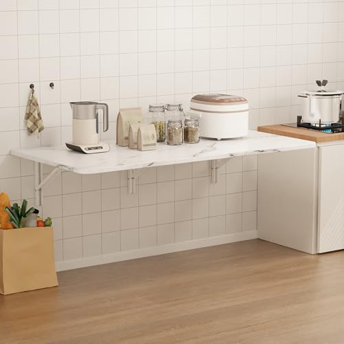 IAE Wall Mounted Folding Desk,Floating Computer Desk for Small Spaces,White | 48x22in engineered wood desktop with metal brackets, folds flat to save space in home office, apartment and laundry room - color: White, size: 48"*22"
