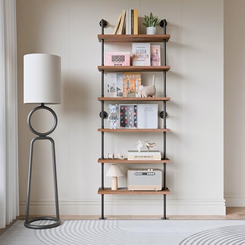 Industrial Pipe Bookshelf, Wall Mounted Shelf, 30 Inch, Walnut Brown - color: Walnut Brown, size: 30 Inch