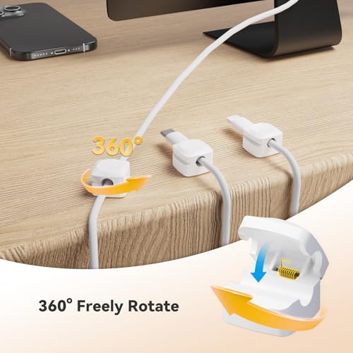 Daisyhome Rotatable Cord Organizer, Strong Adhesive Spring Cable Clips - color: 8*White