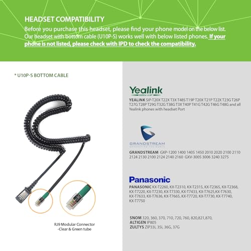 IPD IPH-210 Monaural QD to RJ9 Wired Office Phone Headset - color: 210-DG-FOAM