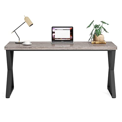 LITTLE TREE 55 Inch Large Simple Industrial Computer Desk Study Writing Table Home Office Workstation,Grey - color: Grey+black