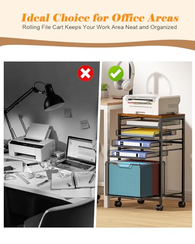 Feyejade Compact 5-Tier Rolling File Cart, Under Desk Metal Filing Cabinet - size: 11.4"D x 15.7"W x 26.9"H