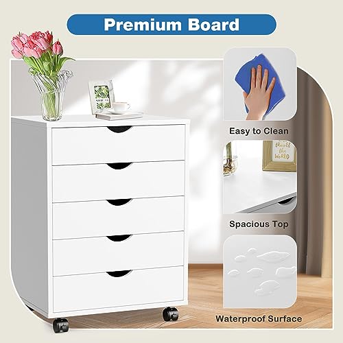 OLIXIS 5 Drawer File Cabinet on Wheels, Printer Stand Storage Cabinet - color: White, size: 5 Chest