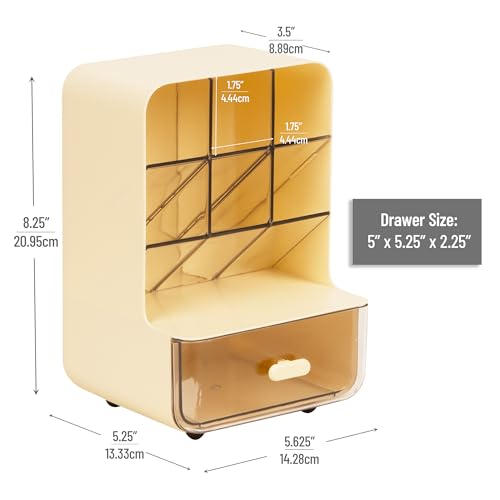 Mind Reader Compact Craft Supply Organizer with Drawer, 6 Slanted Compartments, Non-Skid Feet, Desktop Storage for Markers, Pens, Tools & Art Essentials, Plastic, White - color: White Craft Supply Organizer