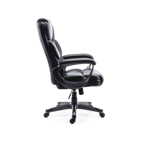 Alera Kirkdale Leather Manager Office Chair, High-Back Executive Computer Chair, Adjustable Seat Height, Supports Up to 275 lb, Black