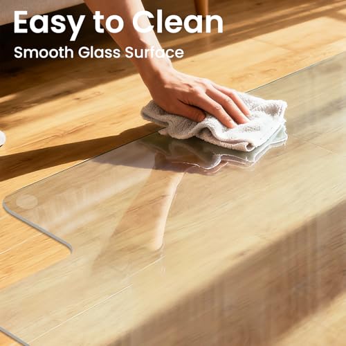Tempered Glass Chair Mat with Lip, 53" x 45" Heavy-Duty Office Floor Protector for Under-Desk Reach, for Carpet & Hardwood, 1/5" Thick - size: 45" x 53" w/ Lip