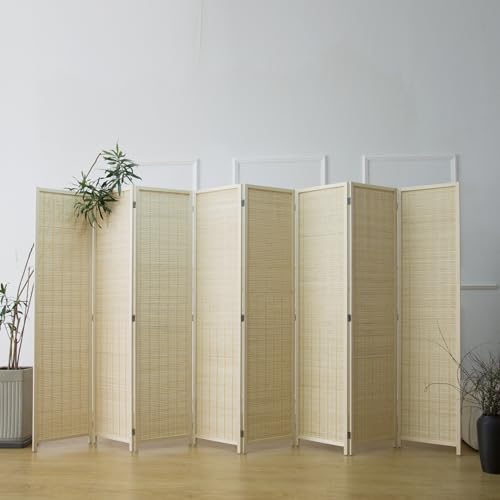 Furnnylane 8 Panel Bamboo Room Divider - 5.6 ft Tall Folding Privacy Screen, Natural Beige Freestanding Partition Wall (67" x 122.8", 8-Panel) - color: Beige, size: 8 Panel