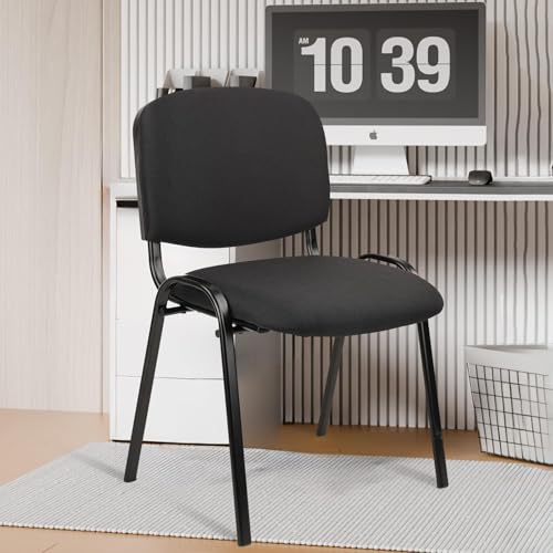 CLATINA Stackable Waiting Room Chairs, Cloth Fabric Guest Reception Chair with Upholstered Thickene Seat and Back Support, Stacking Chair Metal Leg for Office School Church Conference Room, Black - color: Black, size: 1 Pack