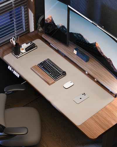 AFIING Leather Desk Pad Protector,48" x 17", Beige - color: Beige, size: 48" x 17"