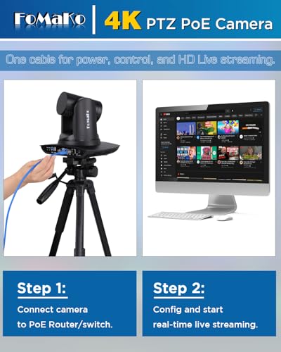 FoMaKo 4K 30X PTZ Camera HDMI with NDI and AI Auto-Tracking SDI PTZ Camera,for Church Worship Education Conference Events,NDI 6 & NDI HX3 Certified(K30NSx2+KC608 Pro) BK30NS2 - color: Matte Black