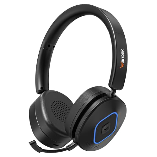 Wantek Wireless Headset with Mic,Bluetooth Computer Headset with USB Dongle | Noise cancelling mic, mute button and volume controls for clear calls on Zoom, Microsoft Teams, meetings and home office work - color: Dark black