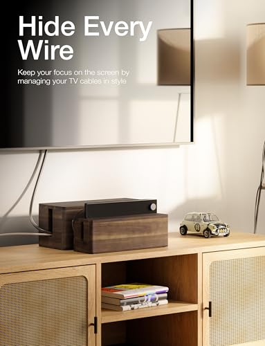 TIDITA Set 2 Wooden Large Cable Management Box Round Edge (Walnut Color) - color: Walnut, size: 16"+13.5"
