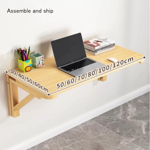 Folding Wall Desk Wood Wall Mounted Folding Table Floating Kitchen Desk Drop Leaf Workbench Fold Down Laundry Room Shelf(70x50cm/28x20in) - size: 70x50cm/28x20in