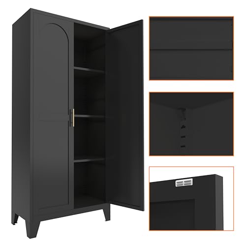 61'' Tall Metal Garage Storage Cabinet with Doors (Black) | Cabinets Adjustable Shelves,Heavy Duty Steel Pantry File Cabinet for Home Office, Kitchen ,School, Utility - color: 61''black