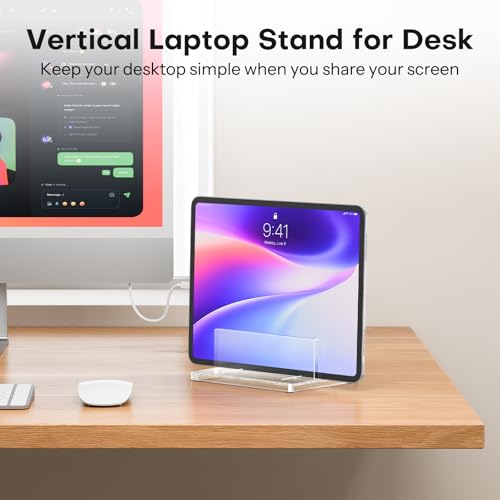 OMOTON Vertical Laptop Stand, Acrylic Single Holder for MacBook Gaming - size: Single-Clear
