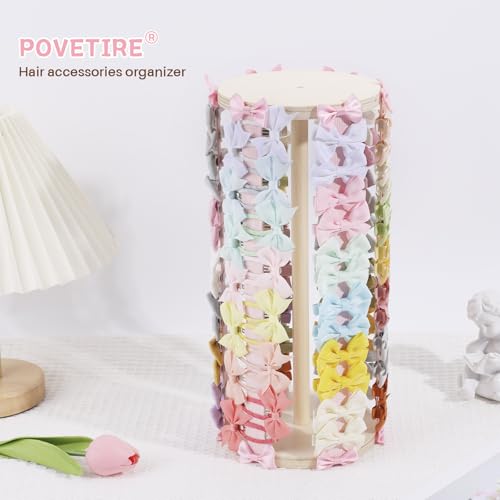 POVETIRE Bow Holder for Girls Hair Bows Hair Bow Organizer Pink Wood - color: Pink A