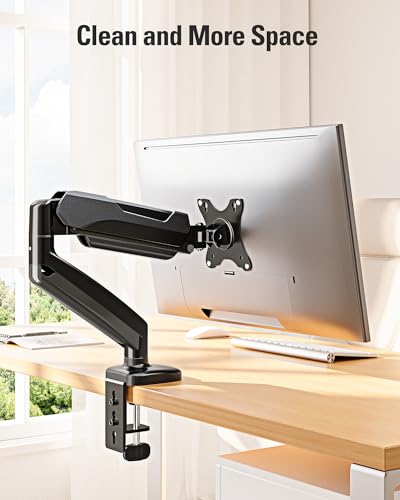 Single Monitor Mount, Gas Spring Monitor Arm for 17-32 Inch Computer Screens, Adjustable Monitors Stand for Desk, 75x75/100x100mm VESA Mount, with Clamp and Grommet Base, Holds 4.4-17.6lbs