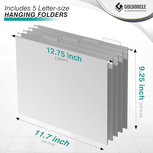 Letter-Size Hanging File Organizer (White, with 5 Grey Folders) | File Holder Filing Box for Desk, Metal Mesh Desk File Folder Storage for Office(No Assembly Required) - color: White, With 5 Grey Folders
