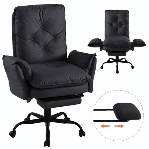 Bestier Big and Tall Reclining Office Chair with Reversible Armrests - color: Black Pu Leather