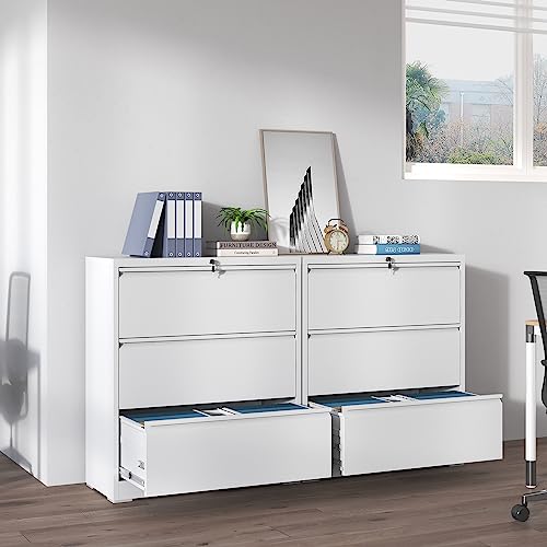 3 Drawer Lateral File Cabinet with Lock,White Home Office Cabinet - color: White, size: Lateral-3 drawers