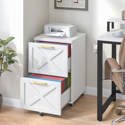 Halitaa Farmhouse 2 Drawer Small File Cabinet with Wheels, White - color: White
