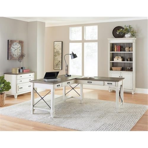 BOWERY HILL Wood Lateral File with Locking Legal/Letter File Drawer in White, Solid Wood, Sturdy Construction, Office Storage, Secure Document Organization, Durable Home or Work Use - color: White