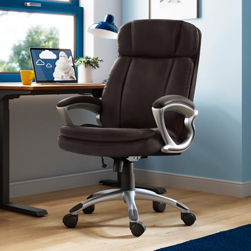 Serta Ergonomic Big and Tall Executive Office Chair Lumbar Support, Leather | Fairbanks, Gaming Chair with Headrest, 350lb Capacity, Padded Arms, Semi-Plush Seat Cushion, Adjustable Height & Tilt, Brown - color: Brown, size: 350 lbs