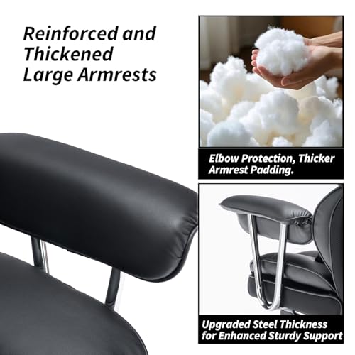 Efomao Big and Tall Office Chair 400lbs – High Back Executive Chair with Swivel Base, PU Leather Upholstery, Lumbar Pillow, Padded Armrests, and Rolling Wheels,Black Computer Chair - color: 3008y Black