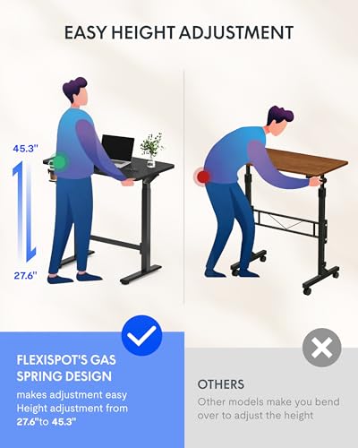 FLEXISPOT H7 Plus Mobile Standing Desk, Pneumatic Adjustable,One-Piece 32" - color: Black, size: 32"
